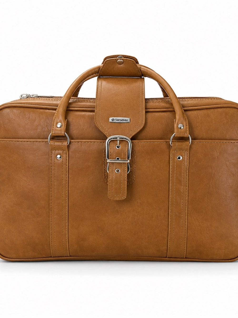 Vintage Samsonite Brown Leather travel Briefcase with Buckle Accent